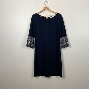 Eliza J dress women size 12 A-line embroidered bell sleeves zip back closure